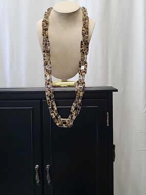 Leopard Print Resin Link Necklace - Brown Leopard